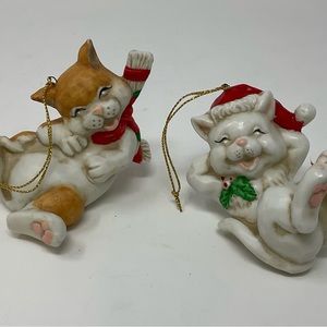 Vintage CMC 1988 Giggling Kitty Christmas Ornaments